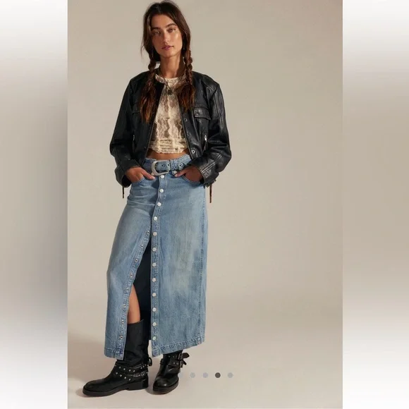 We The Free Astoria Denim Maxi Skirt Sz- 26